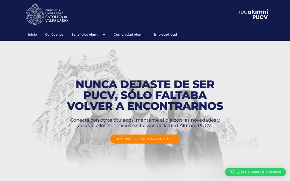 Captura del sitio Alumni PUCV